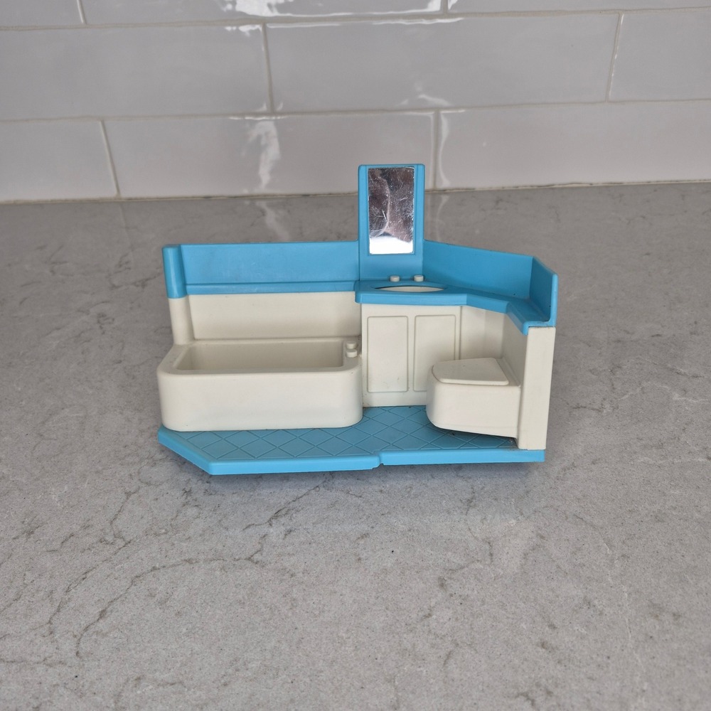 Little Tikes Dollhouse Bathroom Insert Vintage Blue Roof Blue